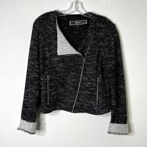 BNCI by Blanc Noir Long Sleeve Moto Style Sweater Jacket Black Cream Women Large